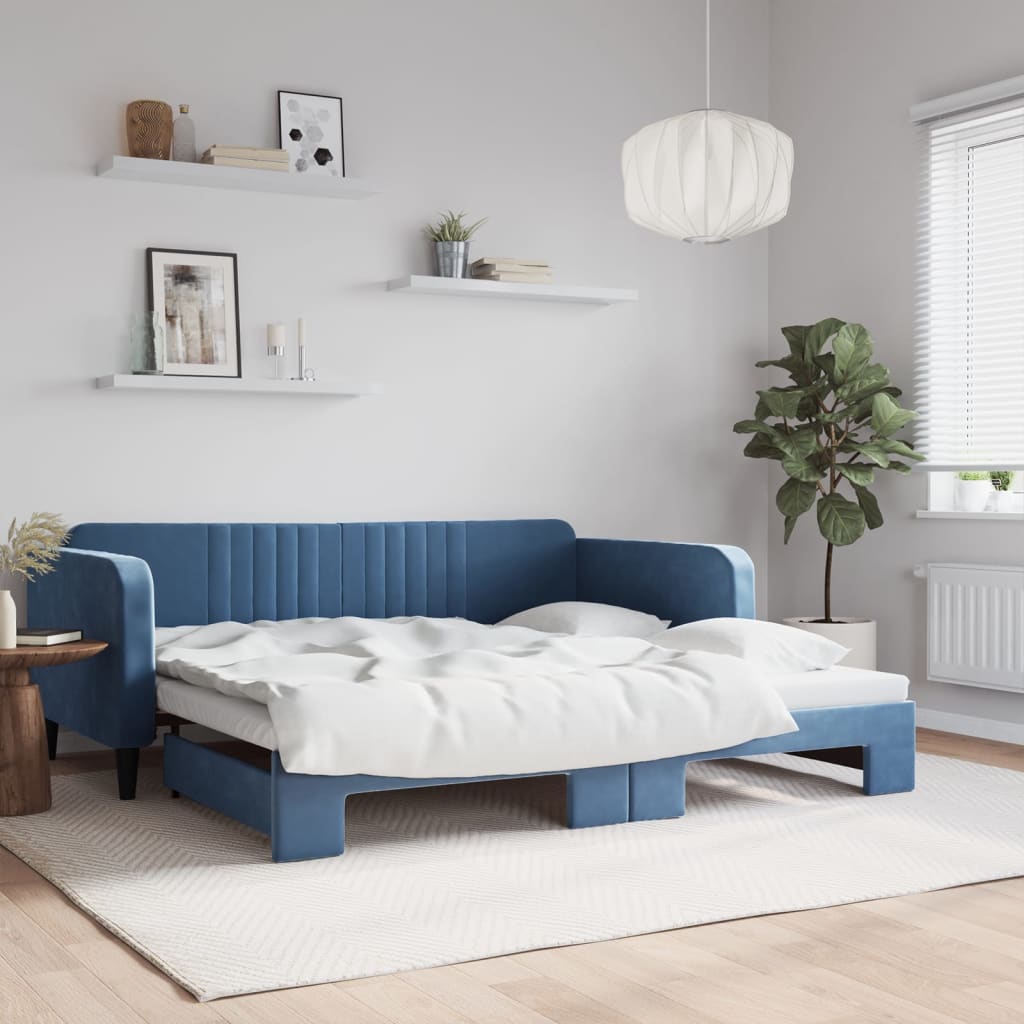 daybed med udtræk 100x200 cm velour blå