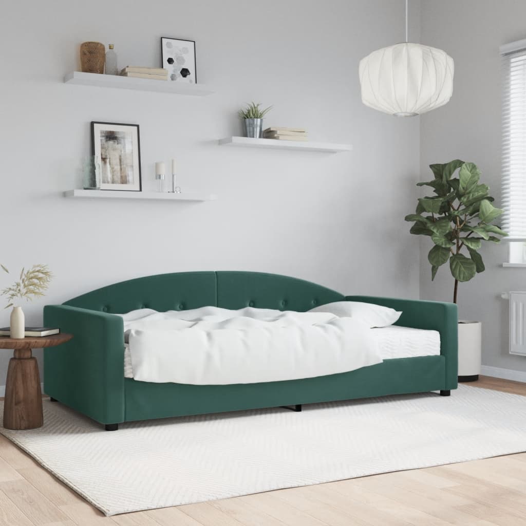 daybed med madras 100x200 cm velour mørkegrøn