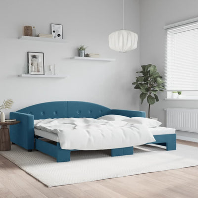 daybed med udtræk 100x200 cm velour blå