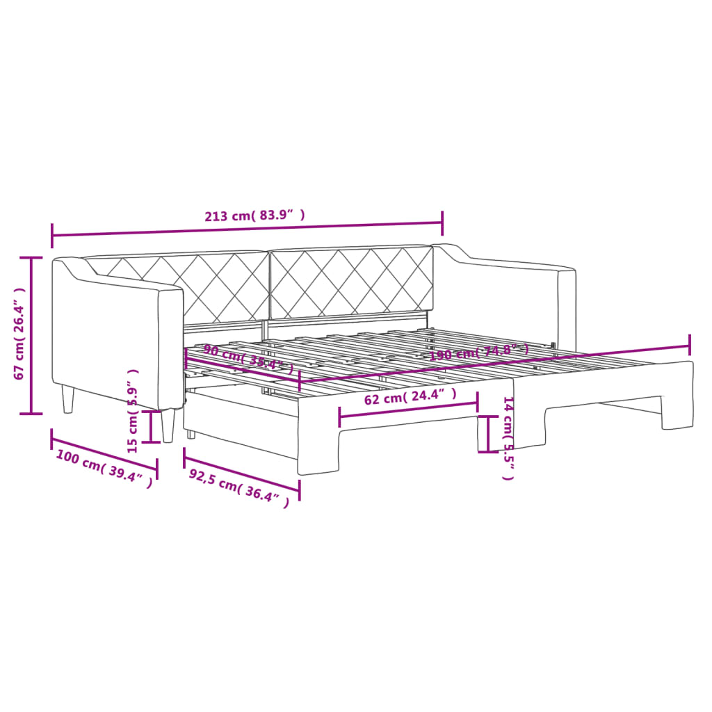 daybed med udtræk 90x190 cm stof mørkegrå