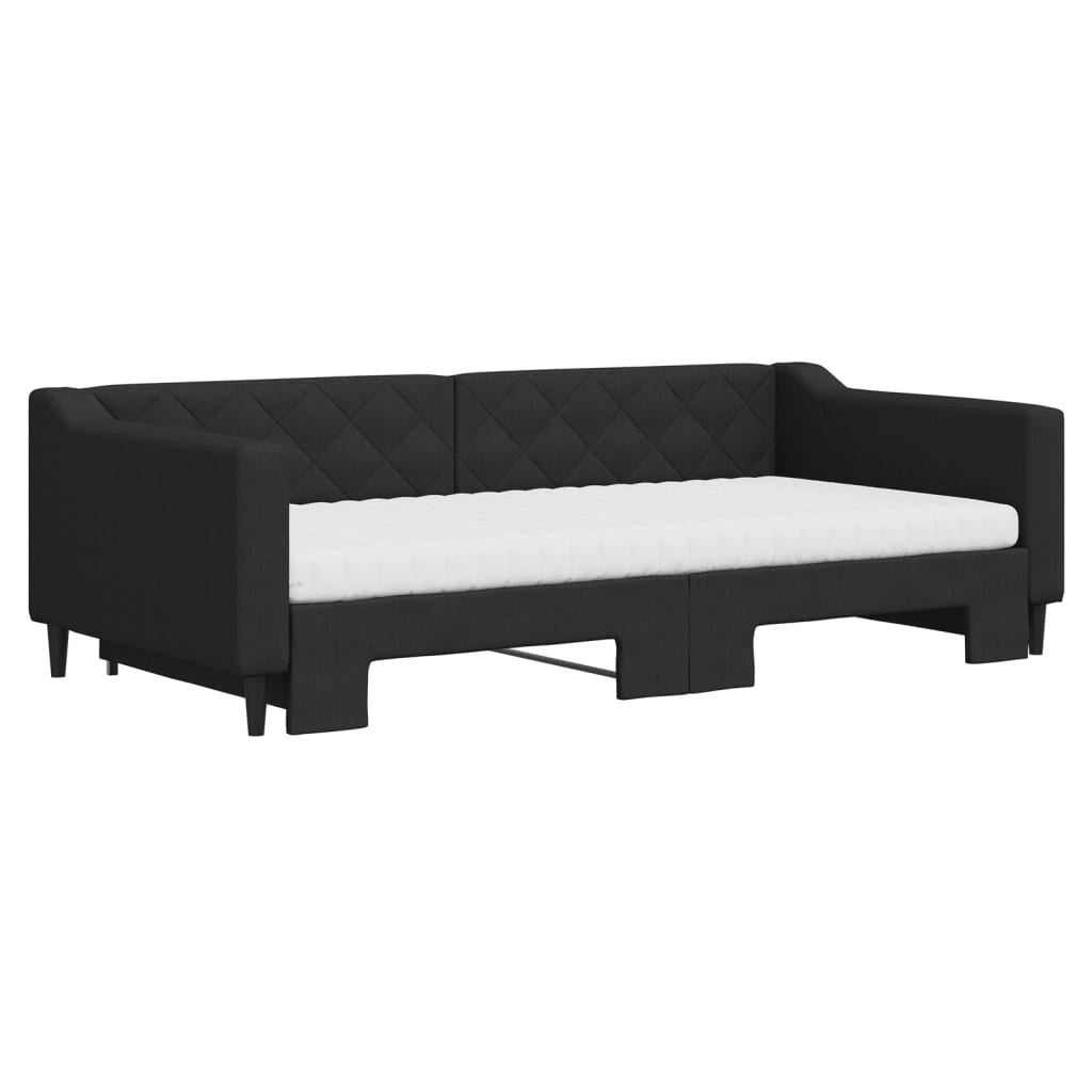 daybed med udtræk og madras 100x200 cm stof sort