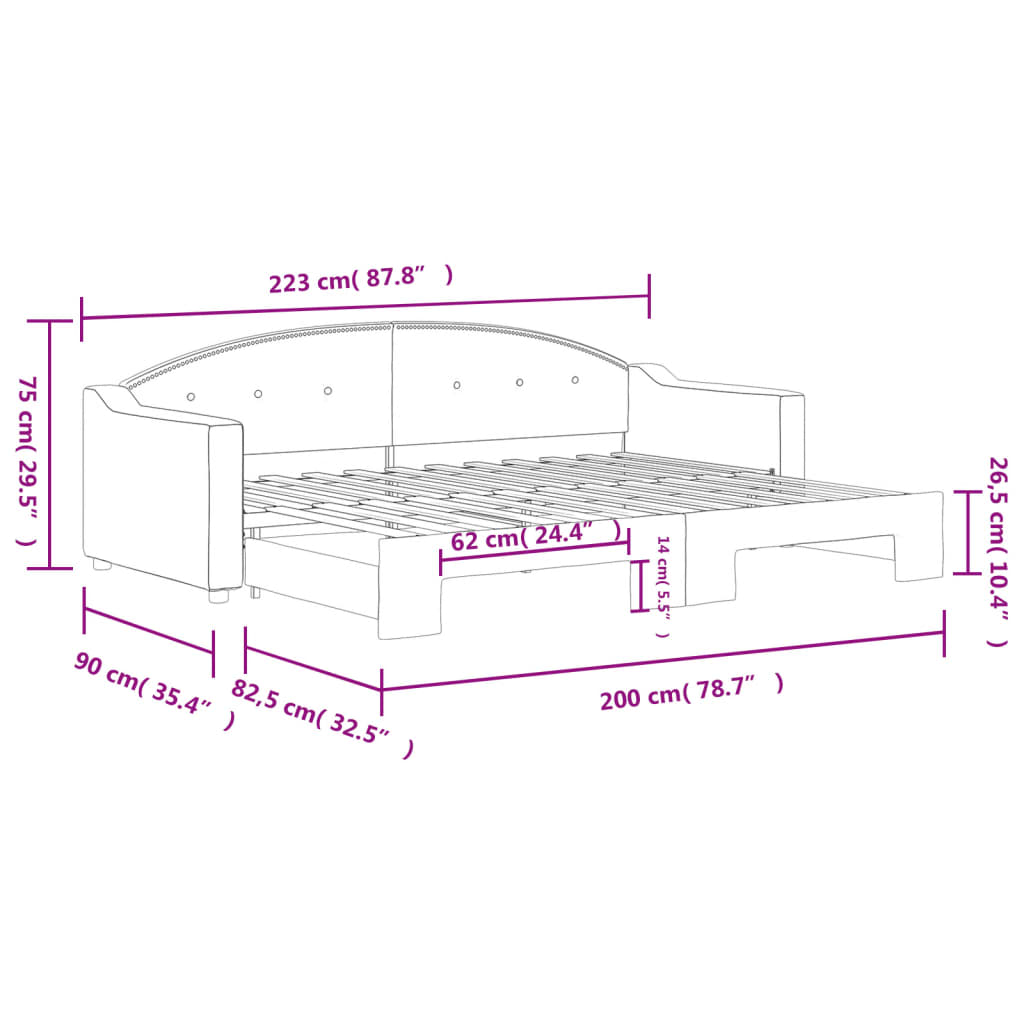 daybed med udtræk 80x200 cm stof lysegrå