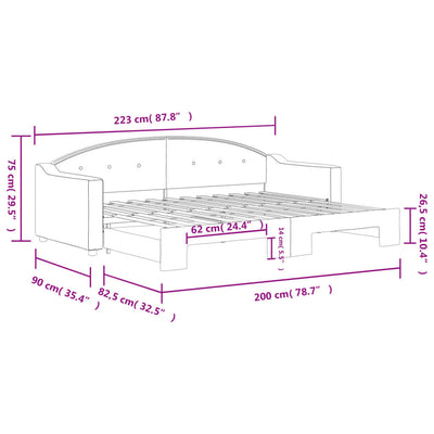 daybed med udtræk 80x200 cm stof lysegrå