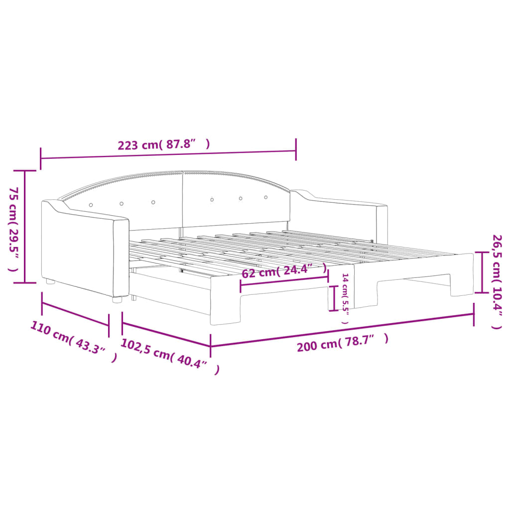 daybed med udtræk 100x200 cm stof mørkegrå