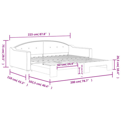daybed med udtræk 100x200 cm stof mørkegrå