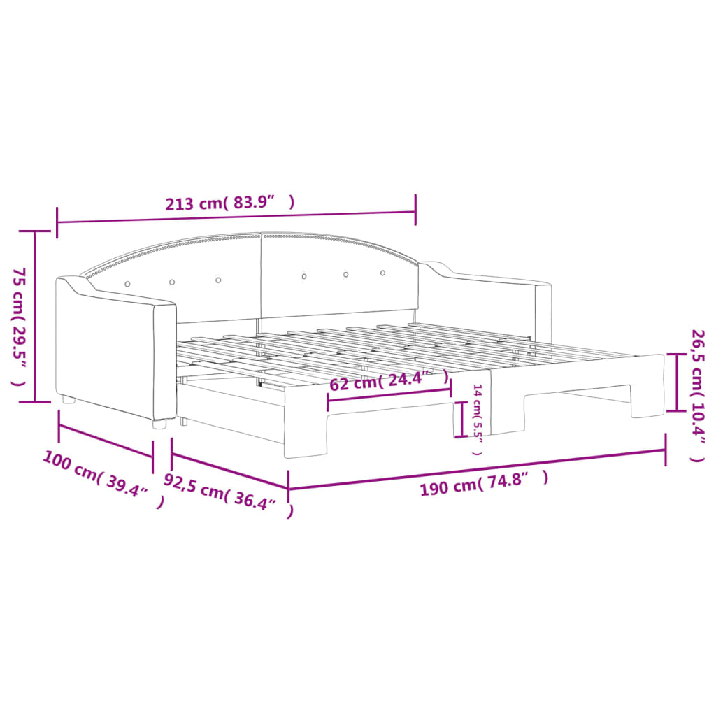 daybed med udtræk 90x190 cm stof mørkegrå