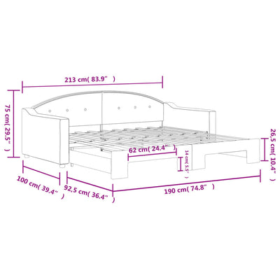 daybed med udtræk 90x190 cm stof mørkegrå
