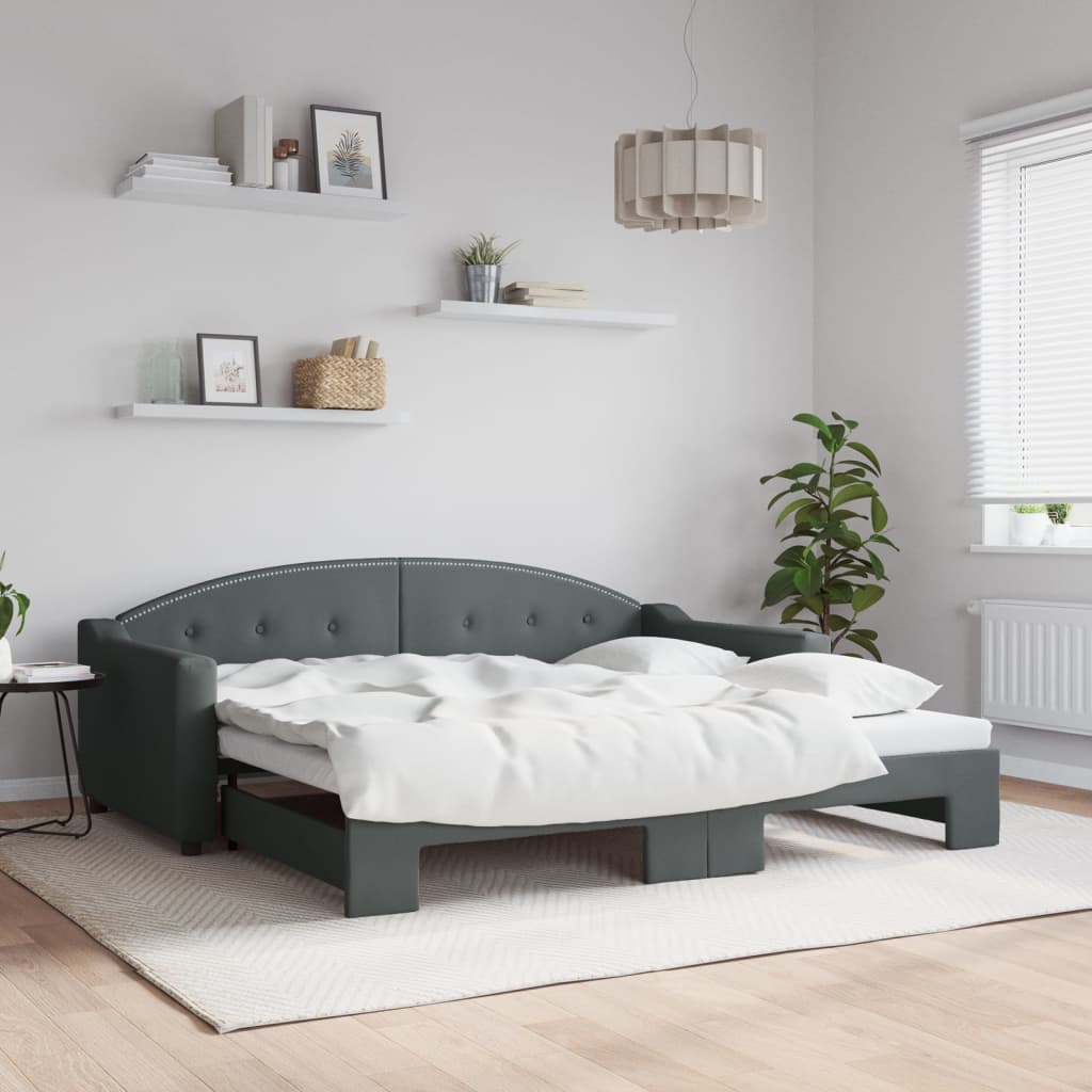 daybed med udtræk 90x190 cm stof mørkegrå