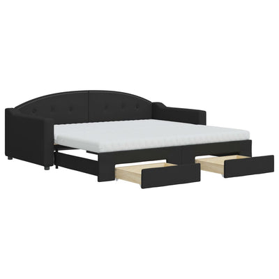 daybed med udtræk og skuffer 90x190 cm stof sort