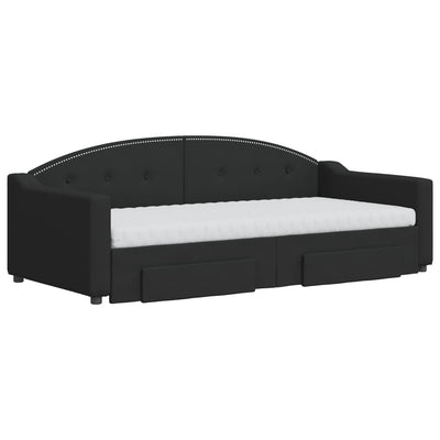 daybed med udtræk og skuffer 90x190 cm stof sort