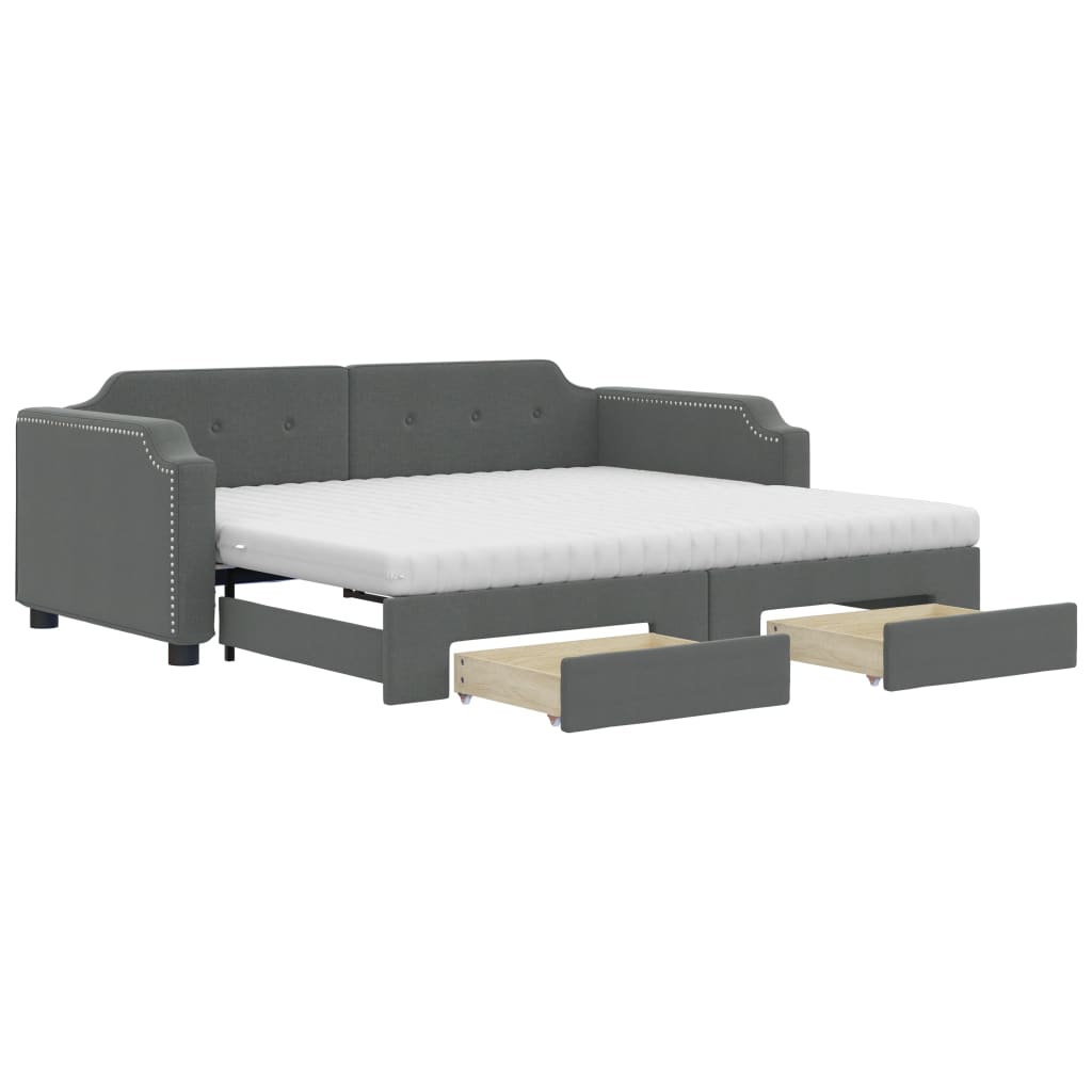 daybed med udtræk og skuffer 90x200 cm stof mørkegrå