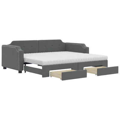 daybed med udtræk og skuffer 90x200 cm stof mørkegrå