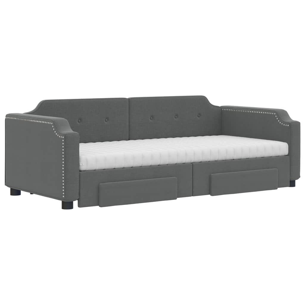 daybed med udtræk og skuffer 90x200 cm stof mørkegrå