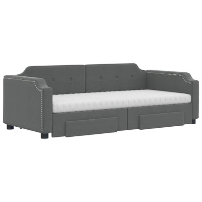 daybed med udtræk og skuffer 90x200 cm stof mørkegrå