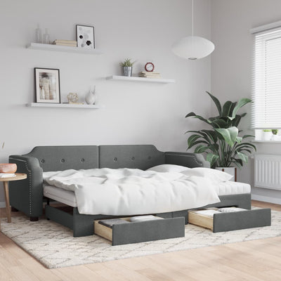 daybed med udtræk og skuffer 90x200 cm stof mørkegrå