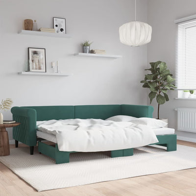 daybed med udtræk 80x200 cm velour mørkegrøn