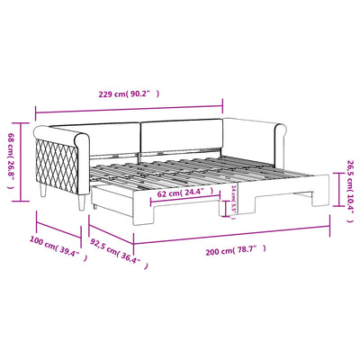daybed med udtræk 90x200 cm velour mørkegrå