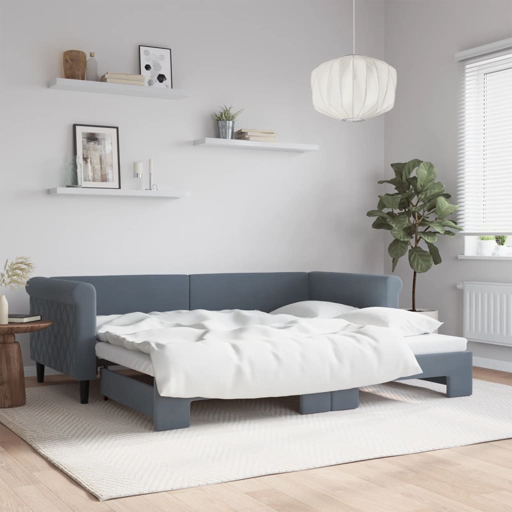 daybed med udtræk 90x200 cm velour mørkegrå