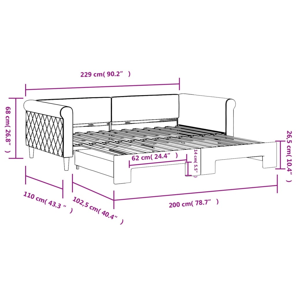 daybed med udtræk 100x200 cm velour mørkegrå
