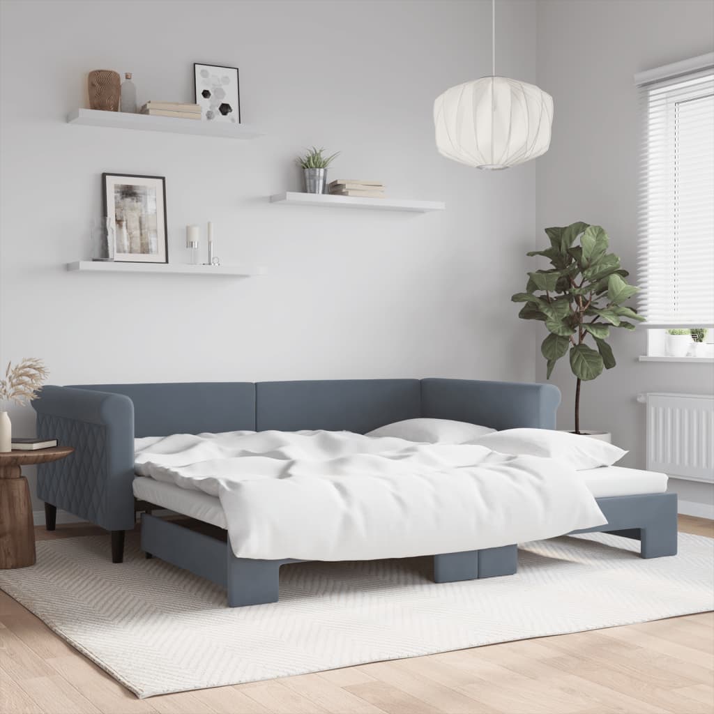 daybed med udtræk 100x200 cm velour mørkegrå