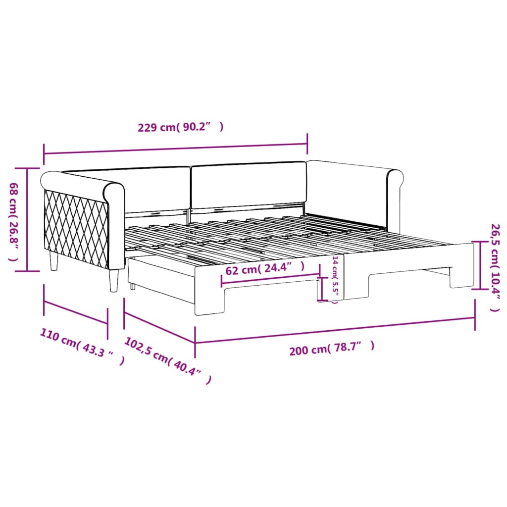 daybed med udtræk 100x200 cm velour mørkegrøn