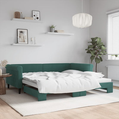 daybed med udtræk 100x200 cm velour mørkegrøn