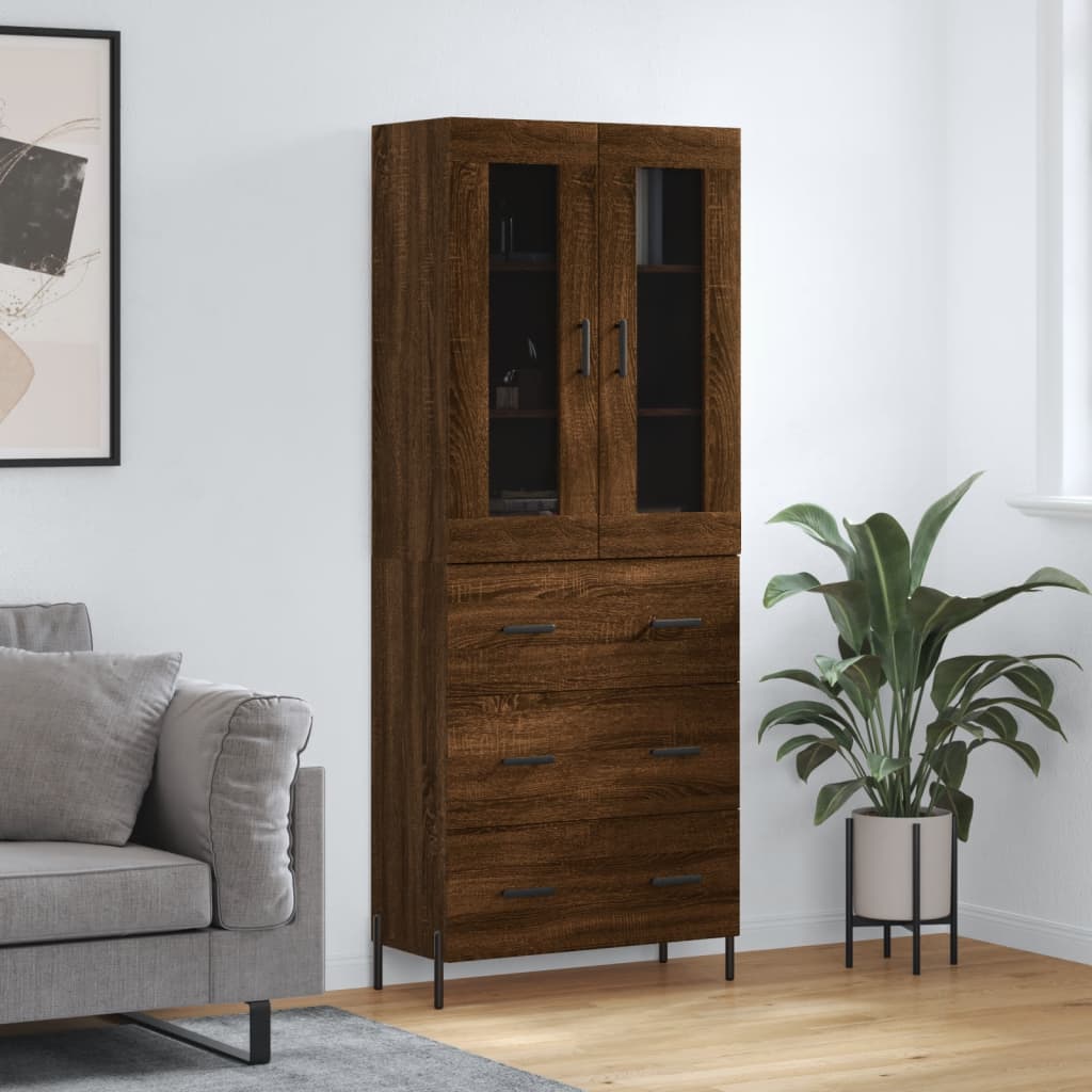 højskab 69,5x34x180 cm konstrueret træ brun egetræsfarve