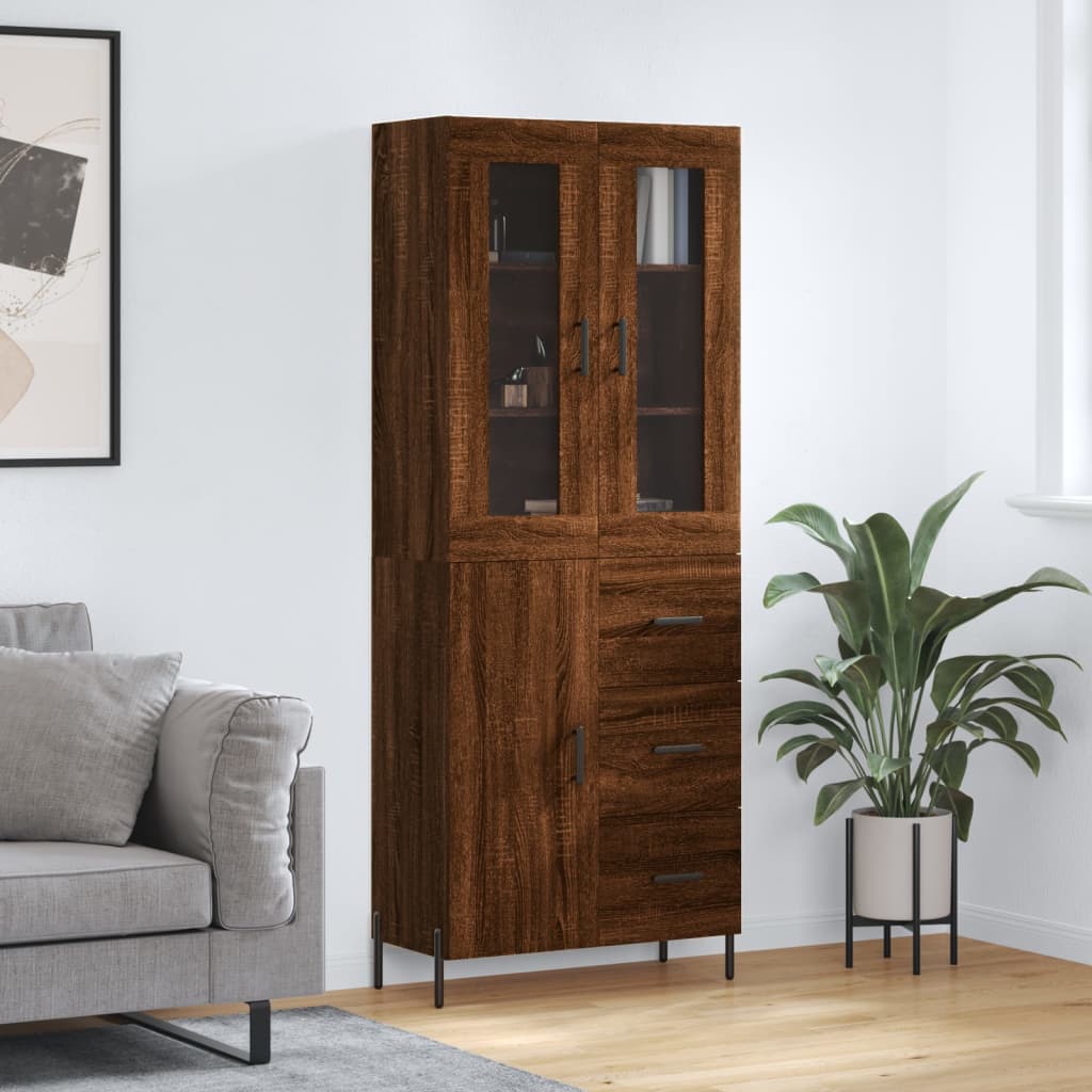 højskab 69,5x34x180 cm konstrueret træ brun egetræsfarve