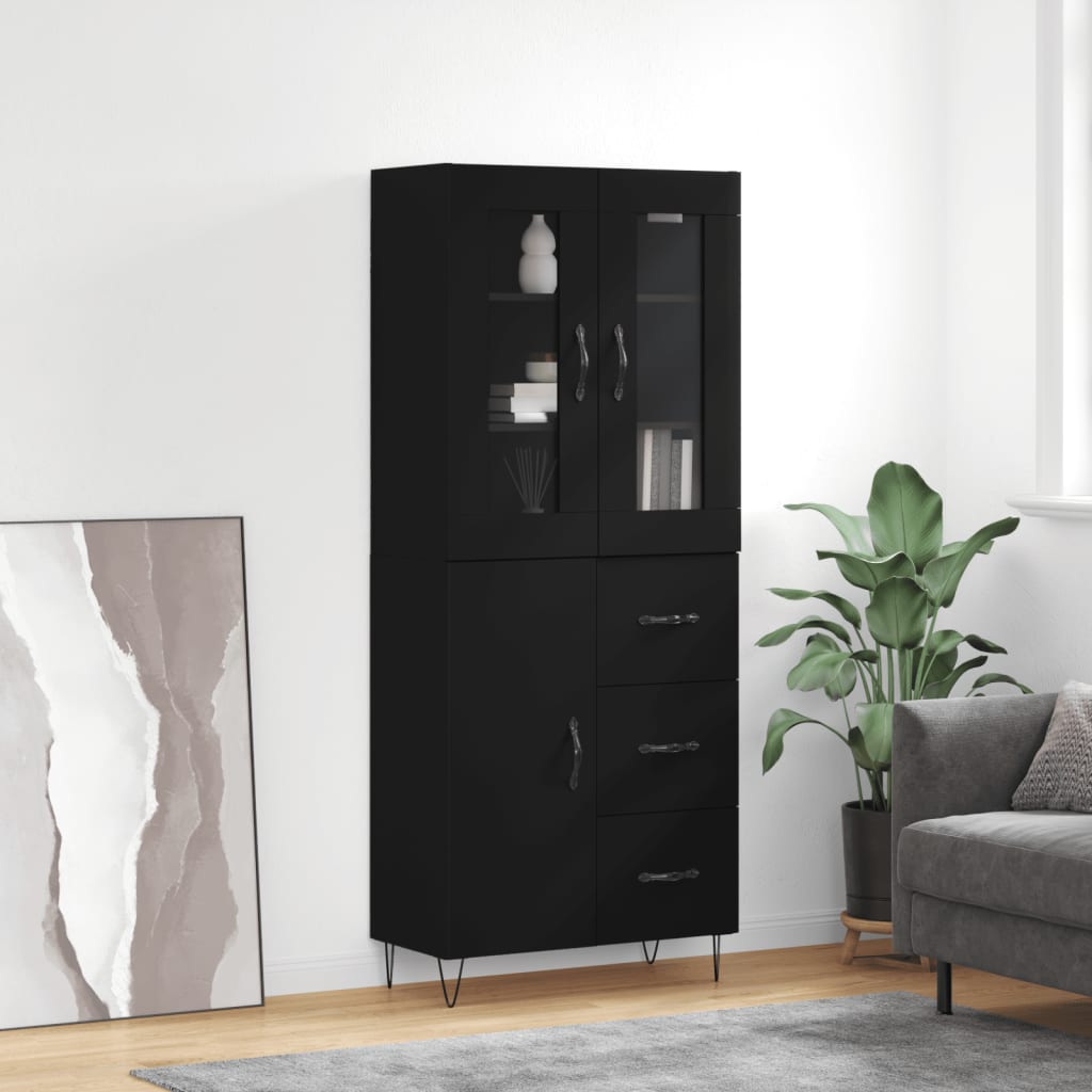 højskab 69,5x34x180 cm konstrueret træ sort