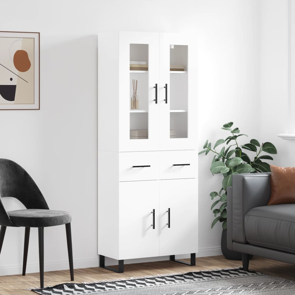 højskab 69,5x34x180 cm konstrueret træ hvid højglans