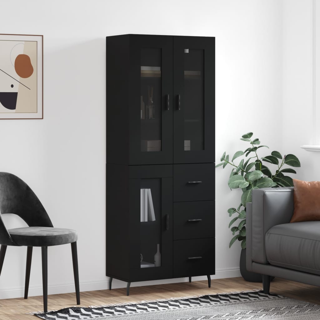 højskab 69,5x34x180 cm konstrueret træ sort