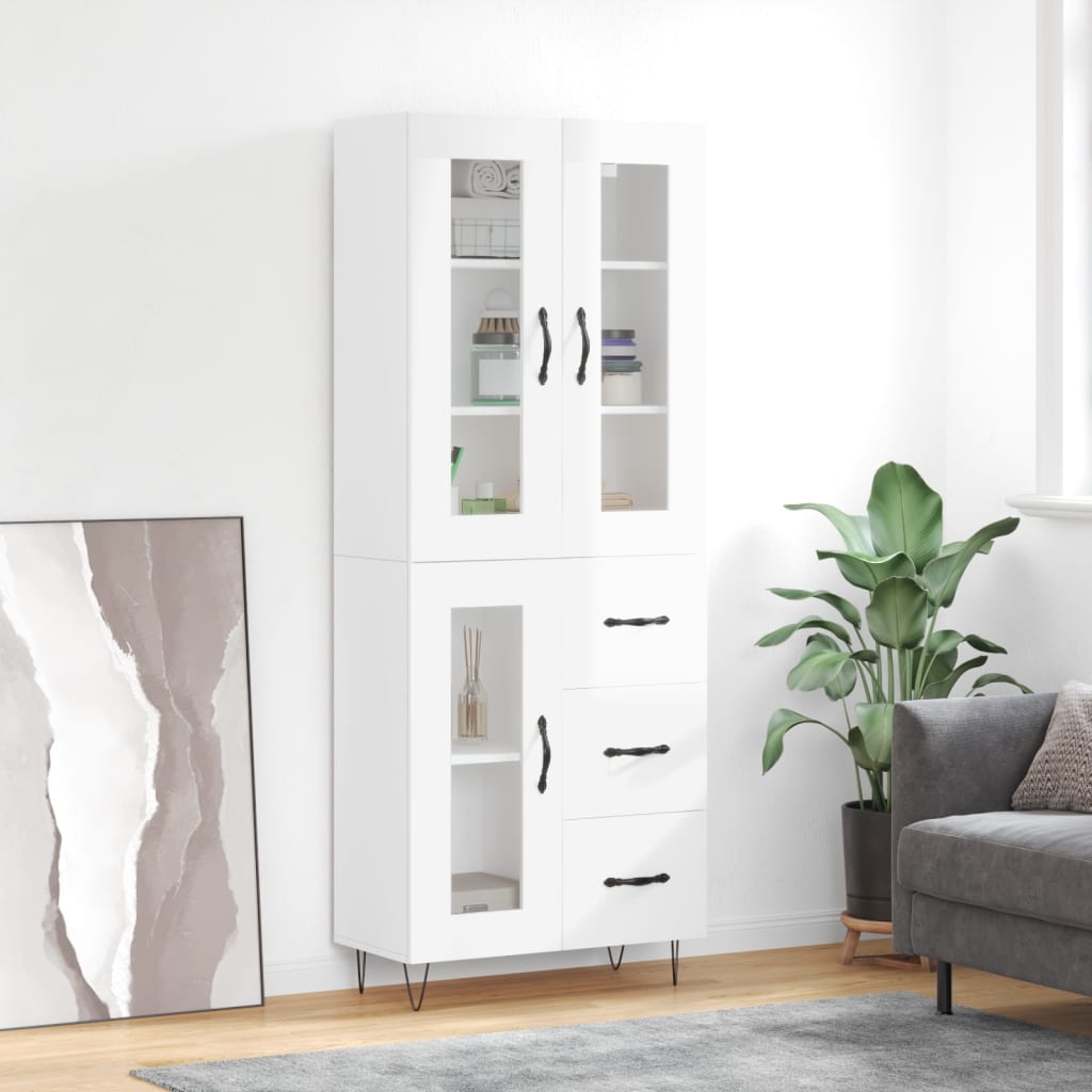højskab 69,5x34x180 cm konstrueret træ hvid højglans