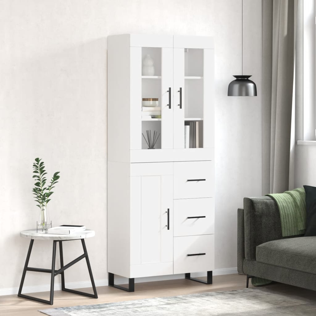 højskab 69,5x34x180 cm konstrueret træ hvid højglans