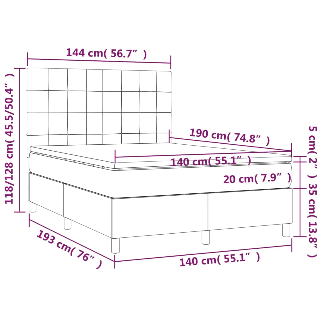 kontinentalseng med madras 140x190 cm stof sort