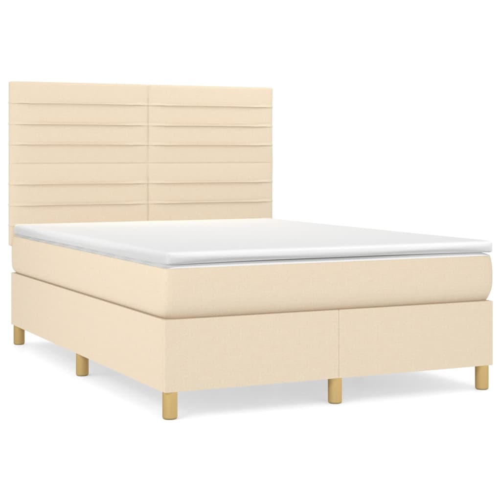 kontinentalseng med madras 140x190 cm stof cremefarvet