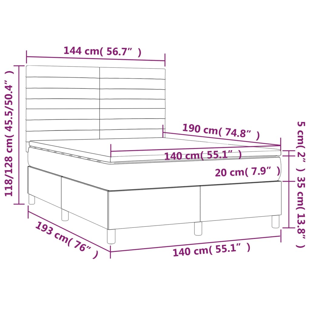 kontinentalseng med madras 140x190 cm stof cremefarvet