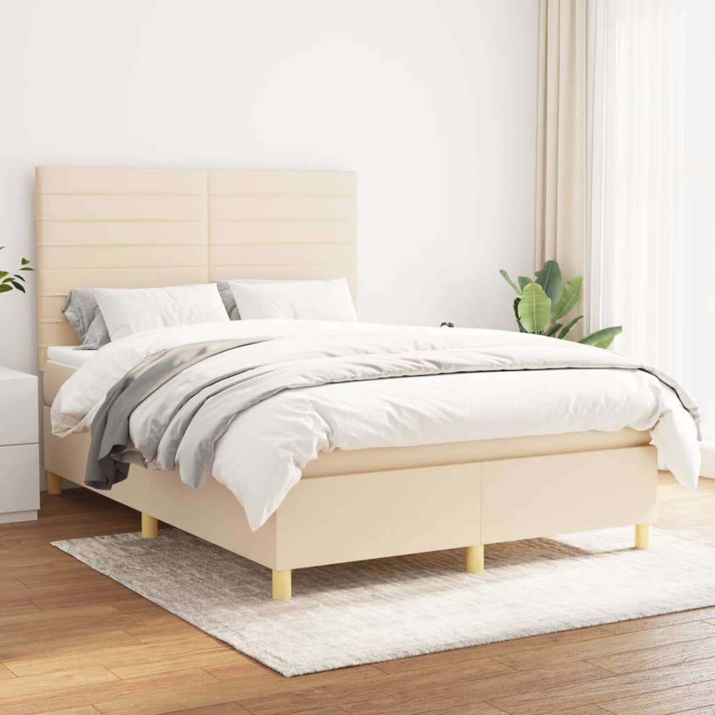 kontinentalseng med madras 140x190 cm stof cremefarvet