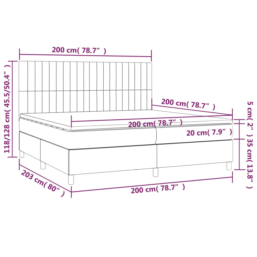 kontinentalseng med madras 200x200 cm stof mørkegrå