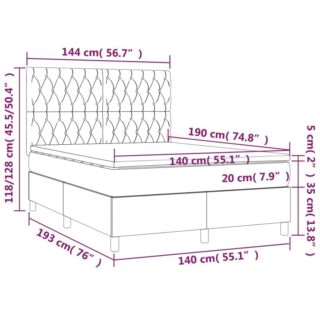 kontinentalseng med madras 140x190 cm stof sort