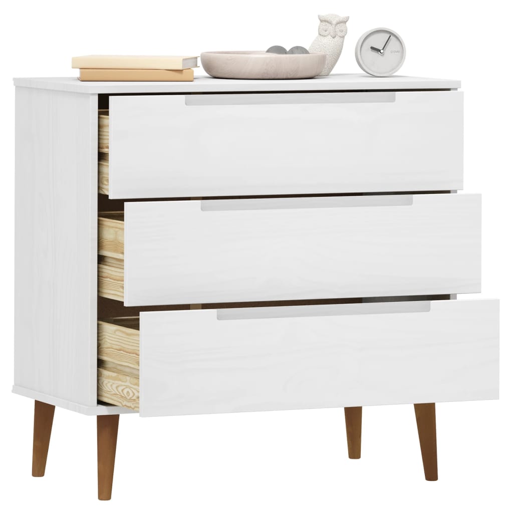 kommode MOLDE 80x40x80 cm massivt fyrretræ hvid