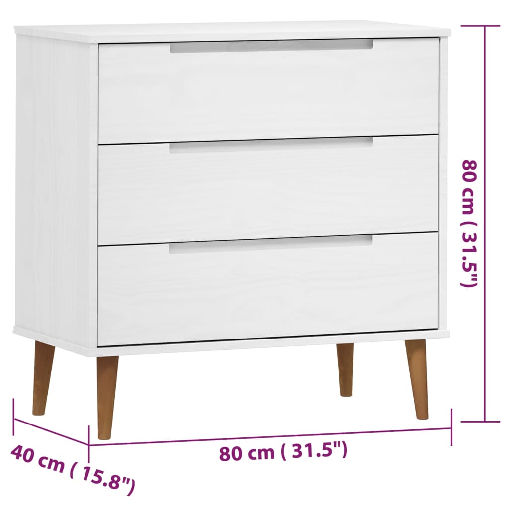 kommode MOLDE 80x40x80 cm massivt fyrretræ hvid