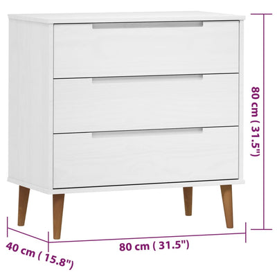 kommode MOLDE 80x40x80 cm massivt fyrretræ hvid