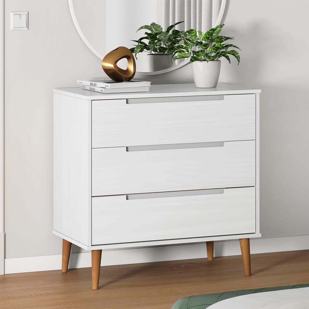 kommode MOLDE 80x40x80 cm massivt fyrretræ hvid