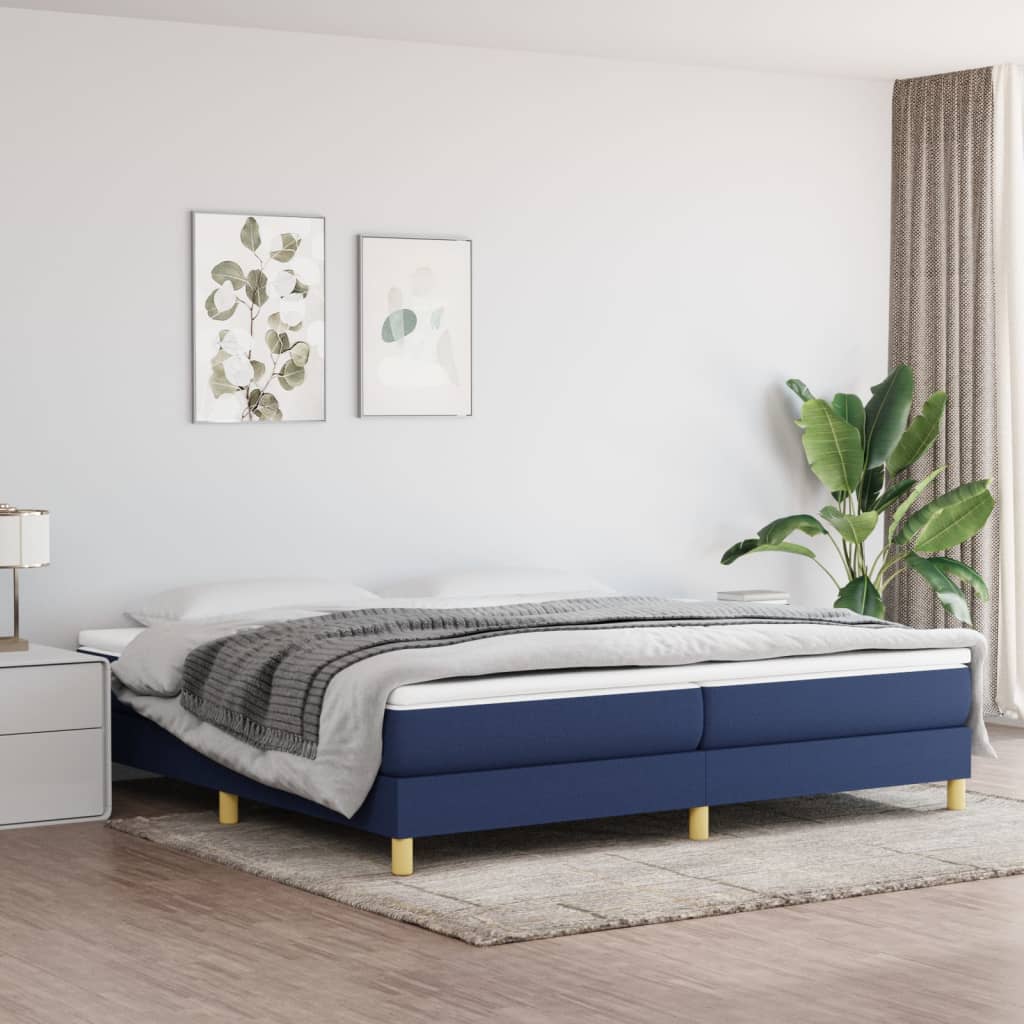 kontinentalseng med madras 200x200 cm stof blå