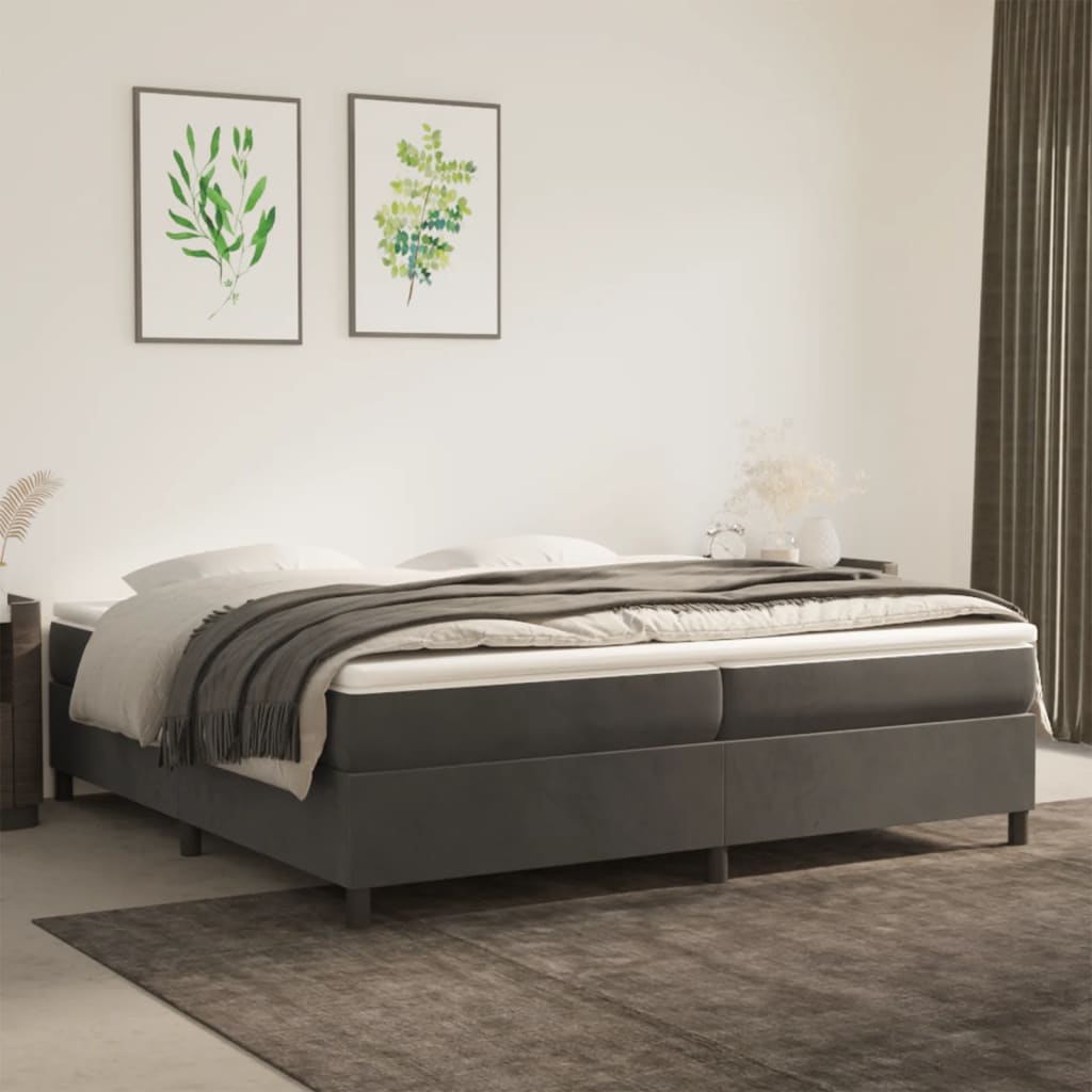 kontinentalseng med madras 200x200 cm fløjl mørkegrå
