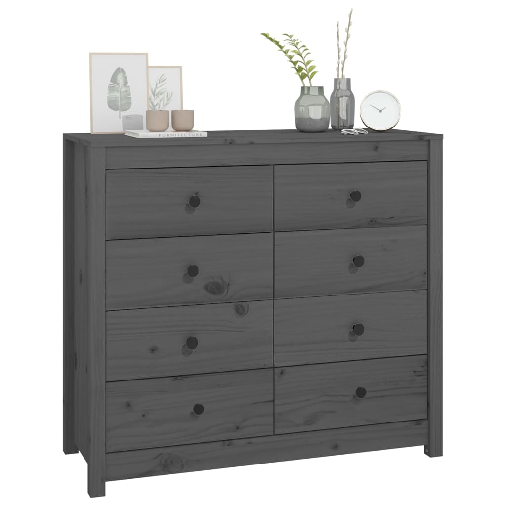 kommode 100x40x90 cm massivt fyrretræ grå