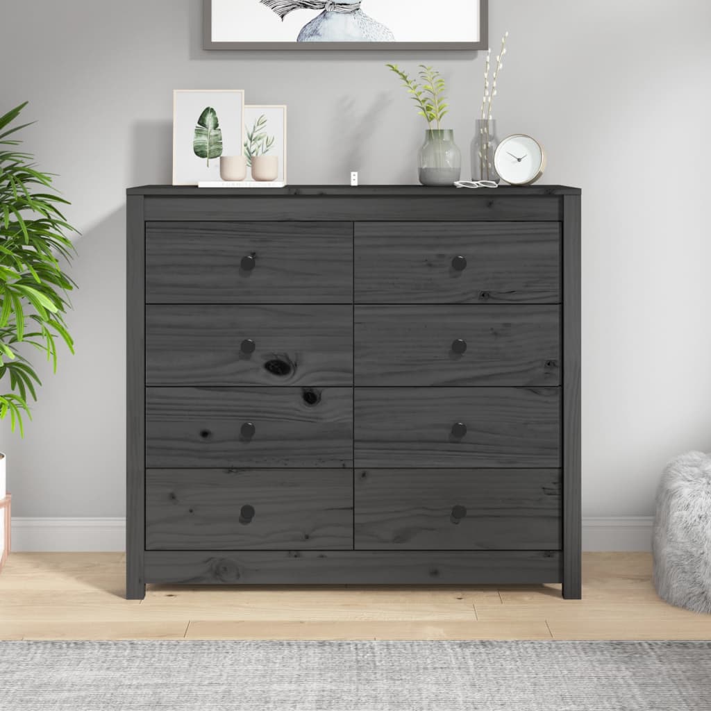 kommode 100x40x90 cm massivt fyrretræ grå