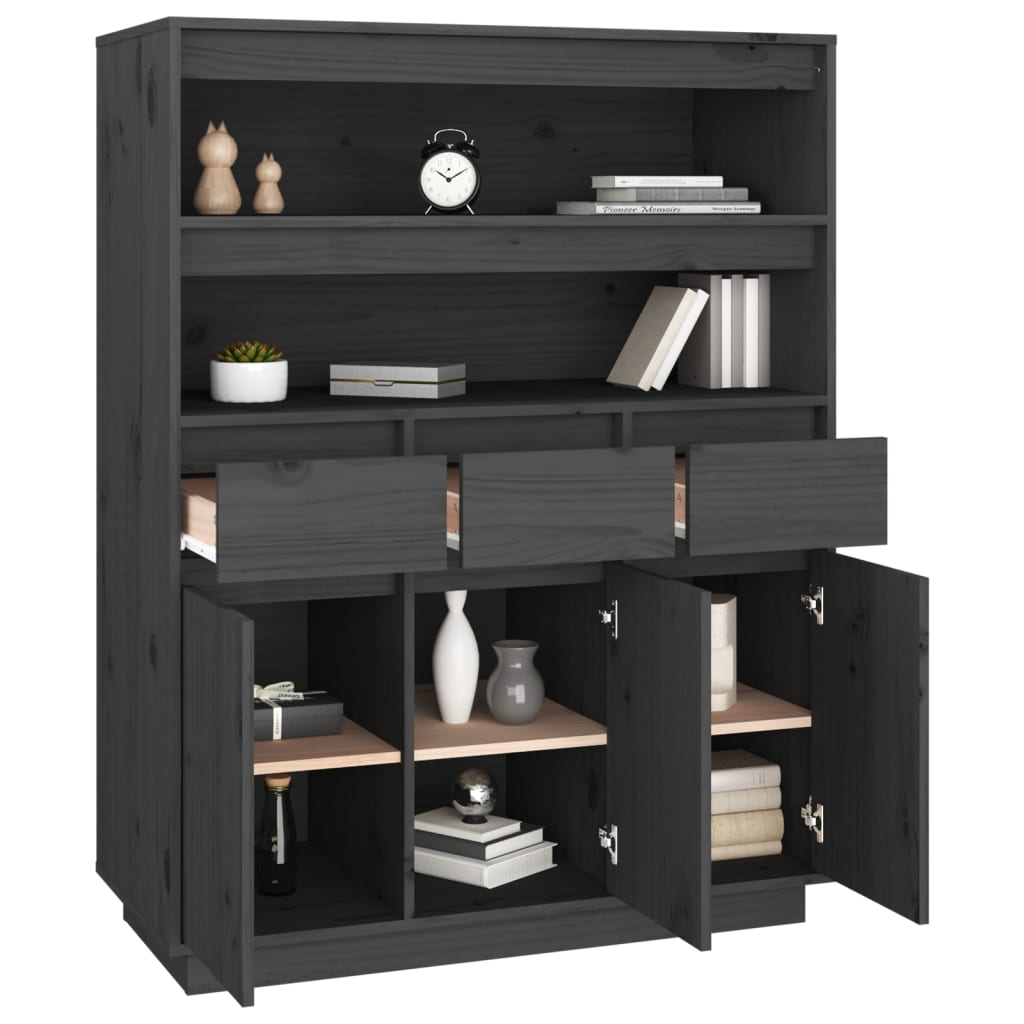 højskab 89x40x116,5 cm massivt fyrretræ grå