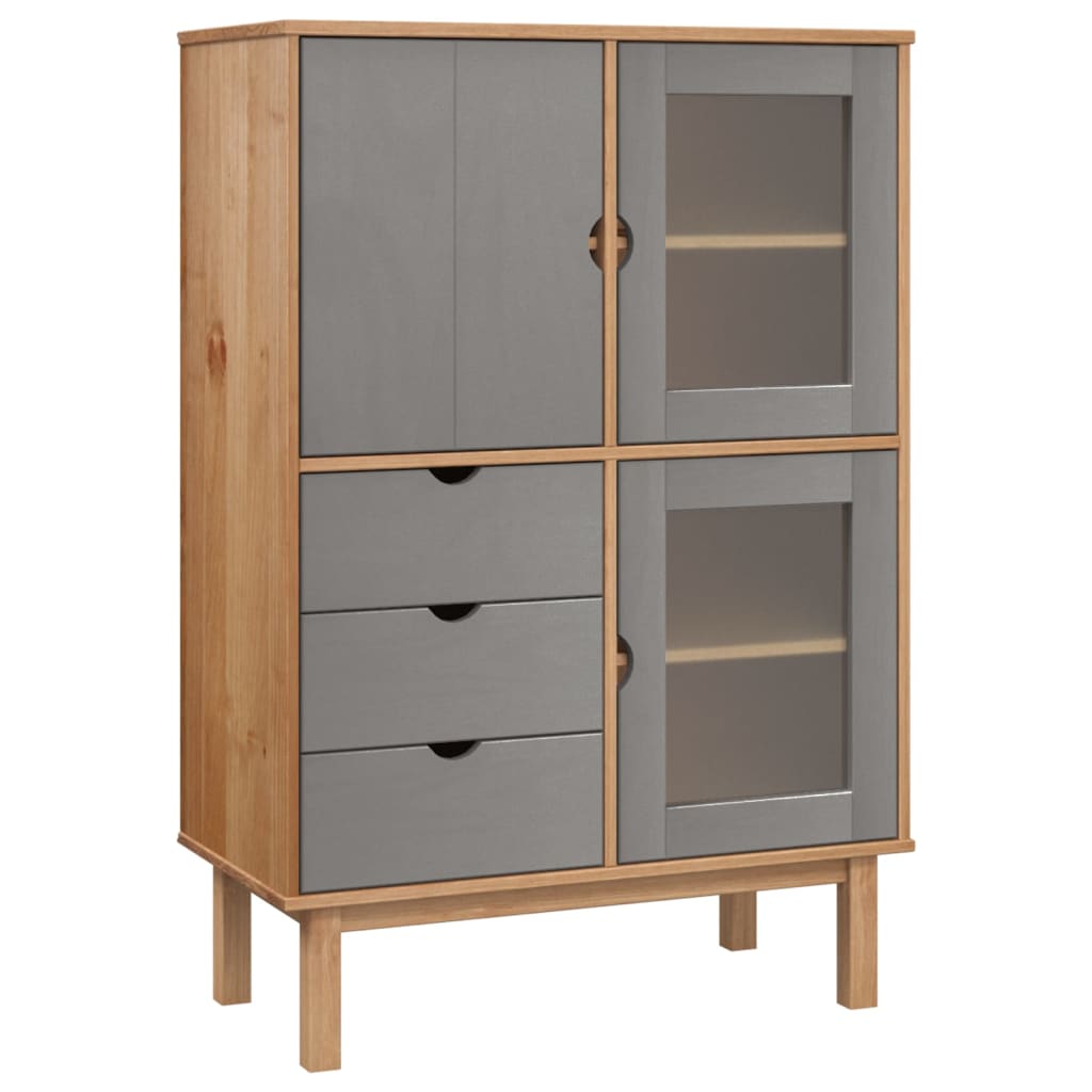 højskab OTTA 85x43x125 cm massivt fyrretræ brun og grå