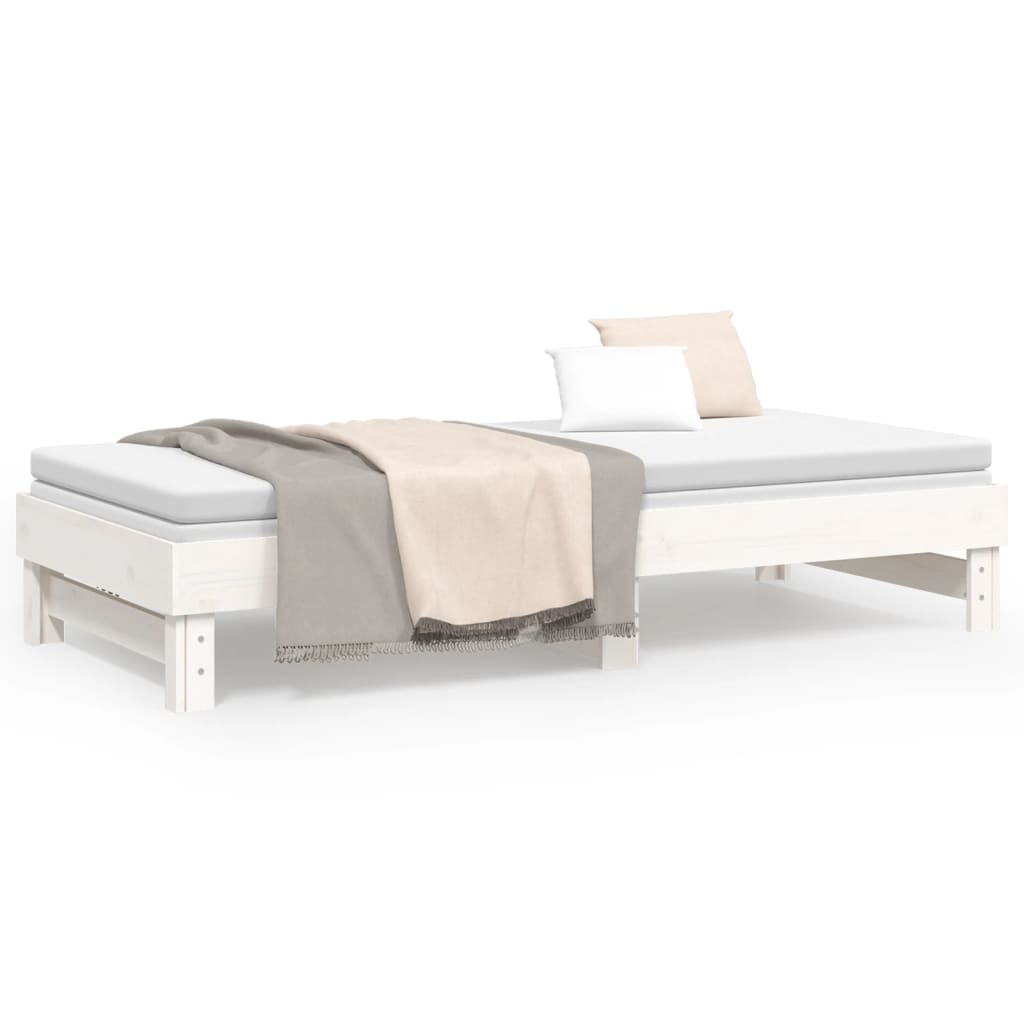 daybed med udtræk 2x(100x200) cm massivt fyrretræ hvid